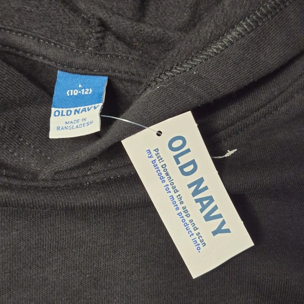 Old Navy Kids Pullover Hoodie Solid Black‎ Blank Wardrobe Staple NWT L 10/12